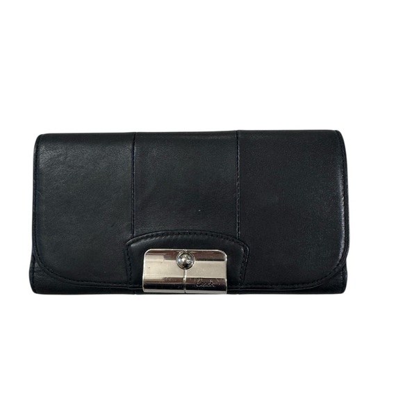 Coach Handbags - Coach Kristin Envelope Trifold Wallet Black Leather Silver Closure Pink Interior